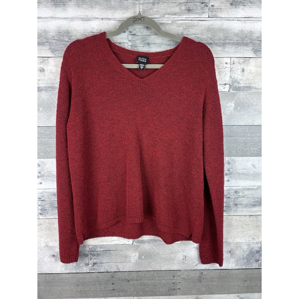 Eileen Fisher V Neck Wool Blend Sweater Size Large Red Classic Work Quiet Luxury